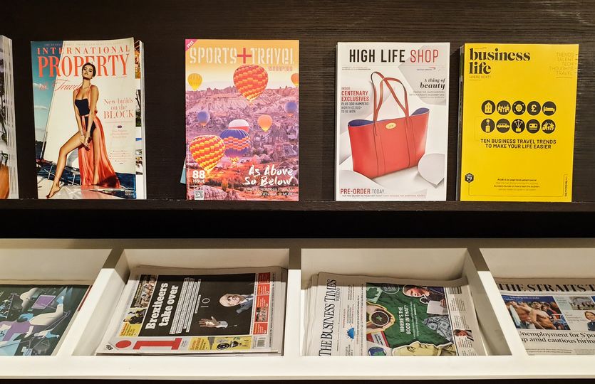 Magazines and newspapers in the British Airways Singapore Lounge